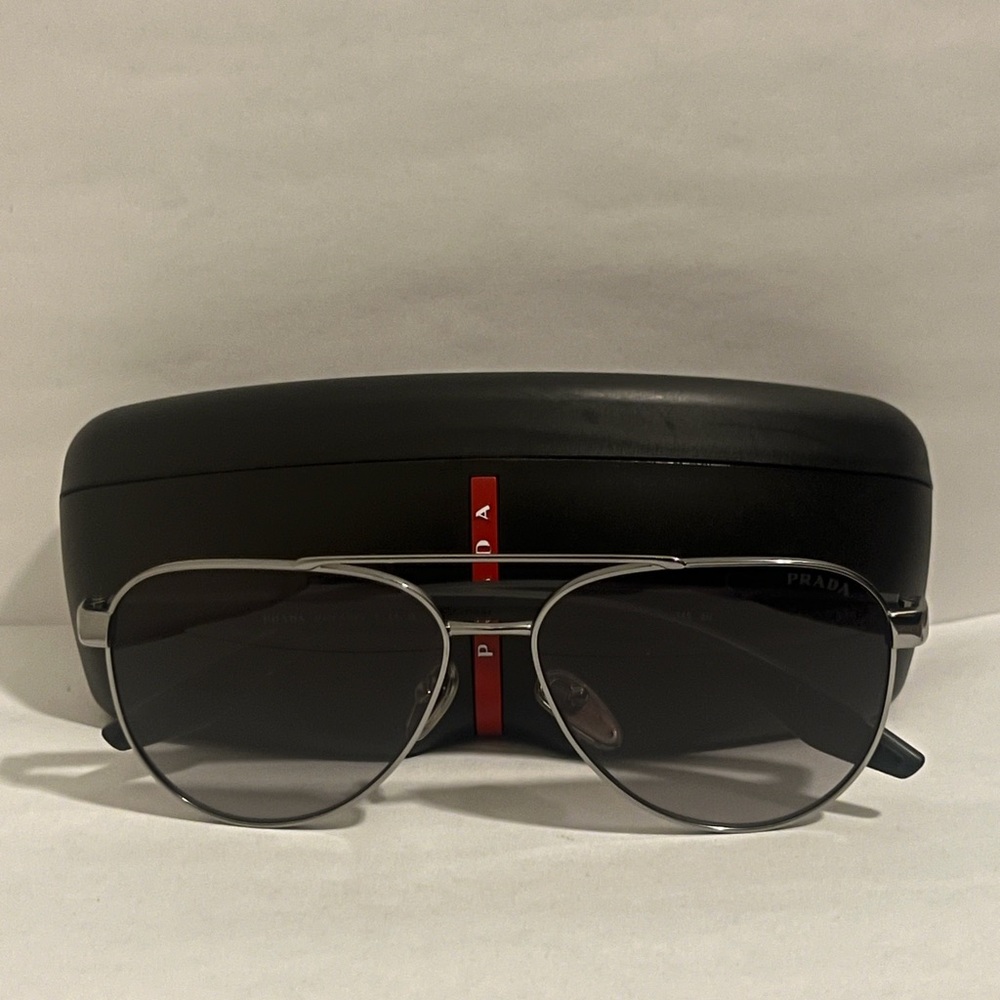 Prada Silver and Black Men's Aviator Sunglasses